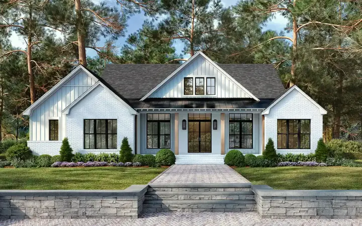 Modern Farmhouse house plans 50-551 - front exterior, 2,407 sq ft, 3 bed, 2 bath house plans | Monster House Plans