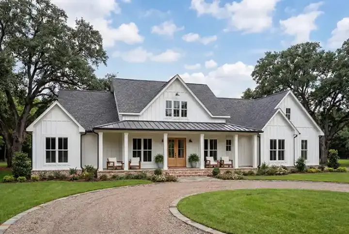 Modern Farmhouse house plans 50-584 - front exterior, 2,500 sq ft, 4 bed, 3 bath house plans | Monster House Plans