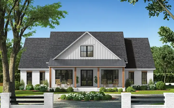 Modern Farmhouse house plans 50-585 - front exterior, 2,585 sq ft, 4 bed, 3 bath house plans | Monster House Plans