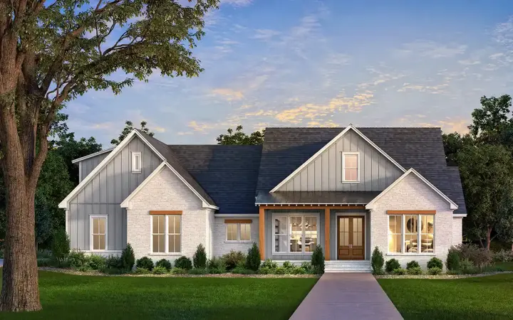 Modern Farmhouse house plans 50-586 - front exterior, 2,615 sq ft, 4 bed, 3 bath house plans | Monster House Plans