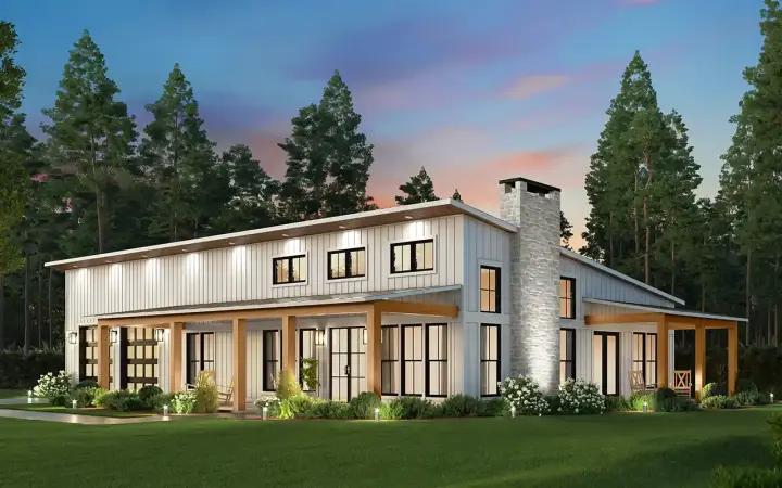 Barndominium house plans 50-587 - front exterior, 2,000 sq ft, 3 bed, 2 bath house plans | Monster House Plans