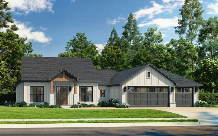 Modern Farmhouse house plans 50-594 - front exterior, 1,952 sq ft, 4 bed, 2 bath house plans | Monster House Plans