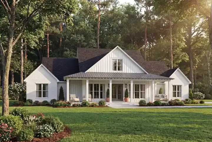 Modern Farmhouse house plans 50-599 - front exterior, 2,655 sq ft, 4 bed, 3 bath house plans | Monster House Plans