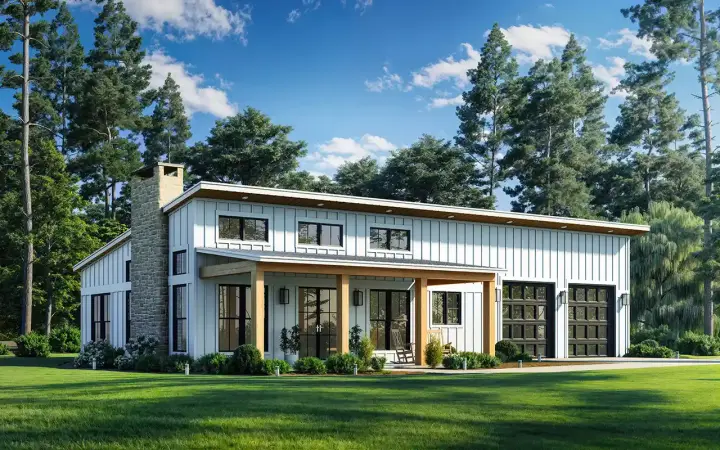 Barndominium house plans 50-601 - front exterior, 1,260 sq ft, 2 bed, 2 bath house plans | Monster House Plans