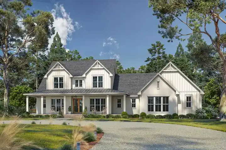 Country house plans 50-606 - front exterior, 3,500 sq ft, 5 bed, 3 bath house plans | Monster House Plans