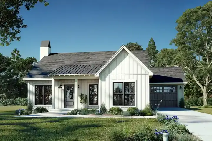 Modern Farmhouse house plans 50-608 - front exterior, 1,400 sq ft, 2 bed, 2 bath house plans | Monster House Plans