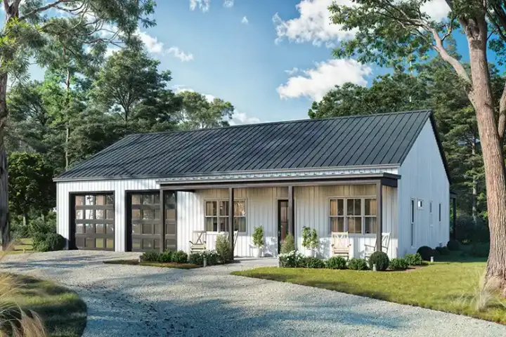 Barndominium house plans 50-610 - front exterior, 1,260 sq ft, 2 bed, 2 bath house plans | Monster House Plans
