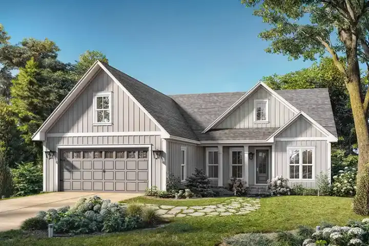 Modern Farmhouse house plans 50-612 - front exterior, 1,526 sq ft, 3 bed, 2 bath house plans | Monster House Plans