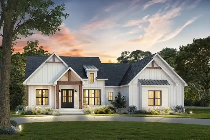 Modern Farmhouse house plans 50-614 - front exterior, 1,794 sq ft, 3 bed, 2 bath house plans | Monster House Plans