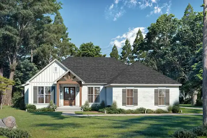 Modern Farmhouse house plans 50-615 - front exterior, 1,880 sq ft, 4 bed, 2 bath house plans | Monster House Plans