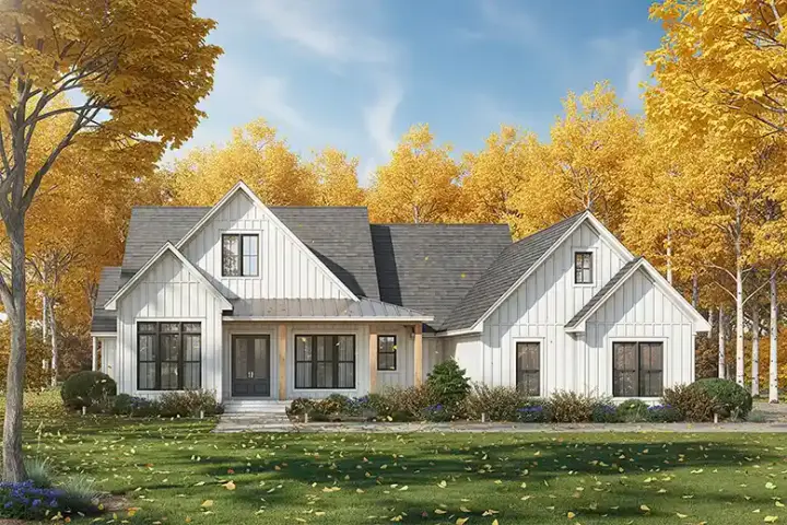 Modern Farmhouse house plans 50-618 - front exterior, 2,364 sq ft, 4 bed, 2 bath house plans | Monster House Plans