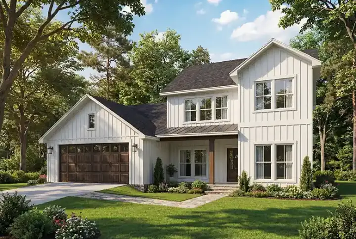 Modern Farmhouse house plans 50-623 - front exterior, 2,486 sq ft, 5 bed, 2 bath house plans | Monster House Plans