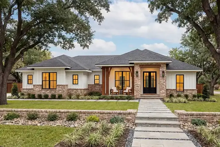 Modern Farmhouse house plans 50-630 - front exterior, 2,600 sq ft, 4 bed, 3 bath house plans | Monster House Plans