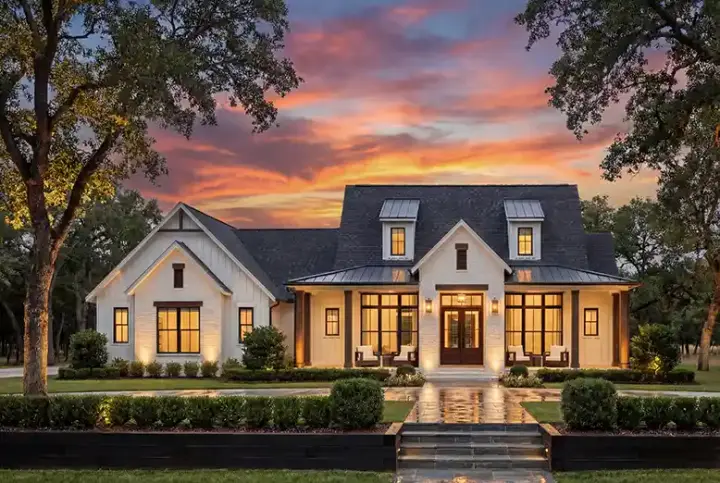 Modern Farmhouse house plans 50-632 - front exterior, 2,143 sq ft, 3 bed, 3 bath house plans | Monster House Plans