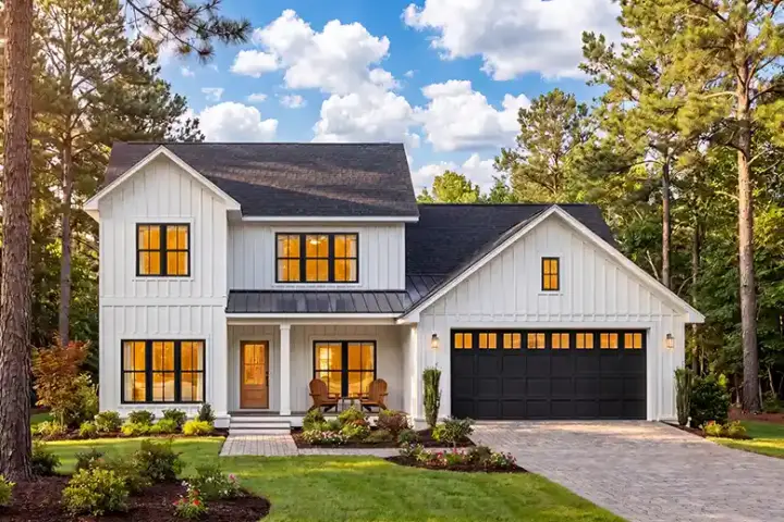 Modern Farmhouse house plans 50-643 - front exterior, 2,200 sq ft, 4 bed, 2 bath house plans | Monster House Plans