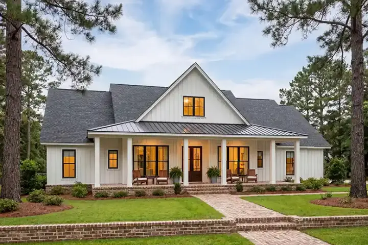 Modern Farmhouse house plans 50-645 - front exterior, 2,427 sq ft, 4 bed, 2 bath house plans | Monster House Plans