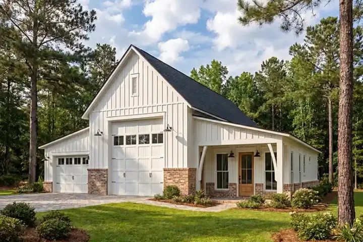 Modern Farmhouse house plans 50-649 - front exterior, 630 sq ft, 1 bed, 1 bath house plans | Monster House Plans