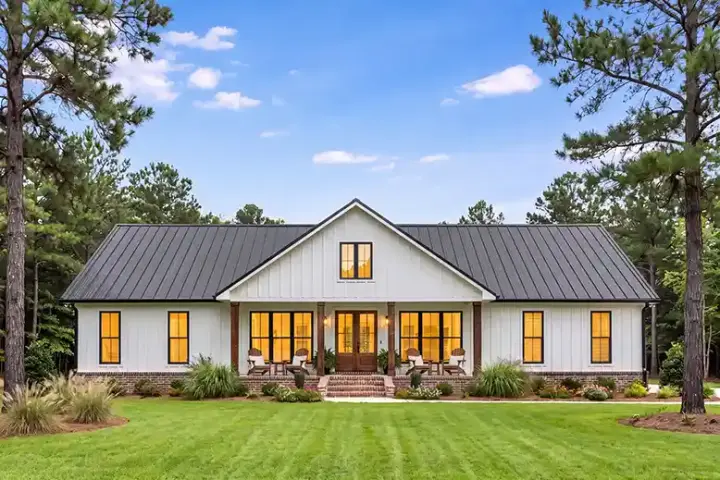 Modern Farmhouse house plans 50-657 - front exterior, 1,680 sq ft, 3 bed, 2 bath house plans | Monster House Plans