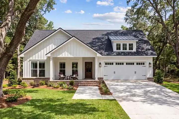 Modern Farmhouse house plans 50-658 - front exterior, 1,400 sq ft, 3 bed, 2 bath house plans | Monster House Plans
