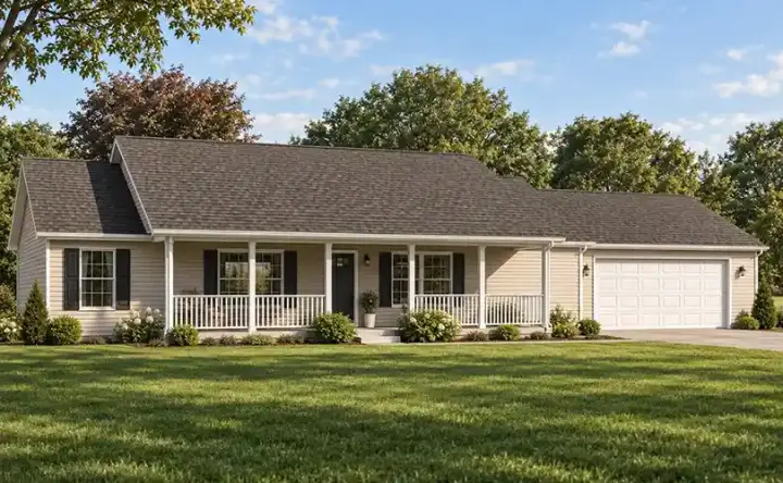 Ranch house plans 51-124 - front exterior, 1,400 sq ft, 3 bed, 2 bath house plans | Monster House Plans