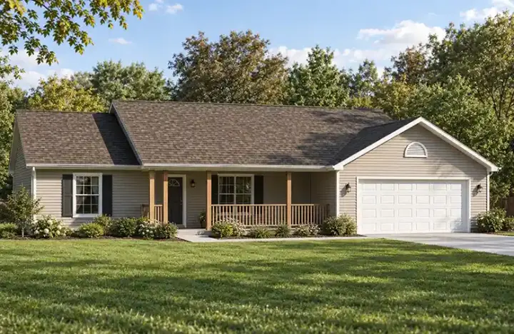 Ranch house plans 51-178 - front exterior, 1,408 sq ft, 3 bed, 2 bath house plans | Monster House Plans