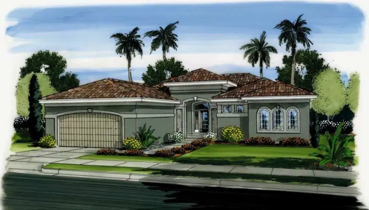 Mediterranean house plans 52-117 - front exterior, 2,212 sq ft, 3 bed, 2 bath house plans | Monster House Plans