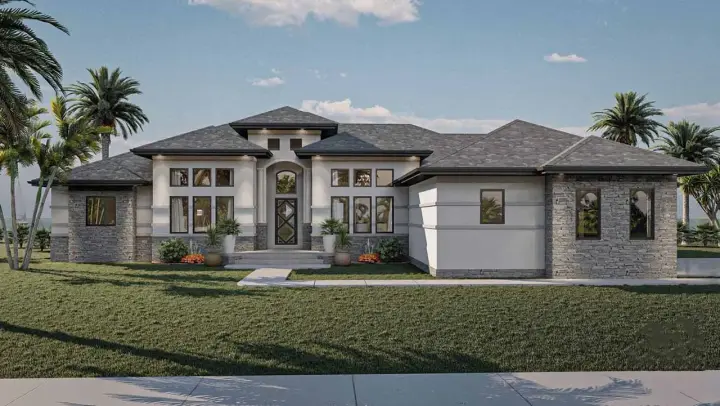 Mediterranean house plans 52-154 - front exterior, 2,613 sq ft, 1 bed, 1 bath house plans | Monster House Plans