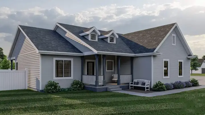 Country house plans 52-161 - front exterior, 1,547 sq ft, 3 bed, 2 bath house plans | Monster House Plans