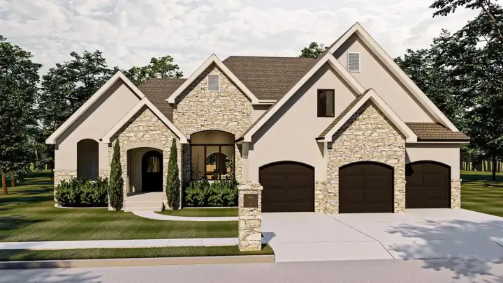 French Country house plans 52-165 - front exterior, 2,392 sq ft, 3 bed, 3 bath house plans | Monster House Plans
