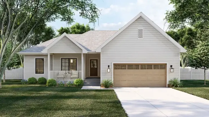Traditional house plans 52-167 - front exterior, 1,381 sq ft, 3 bed, 2 bath house plans | Monster House Plans
