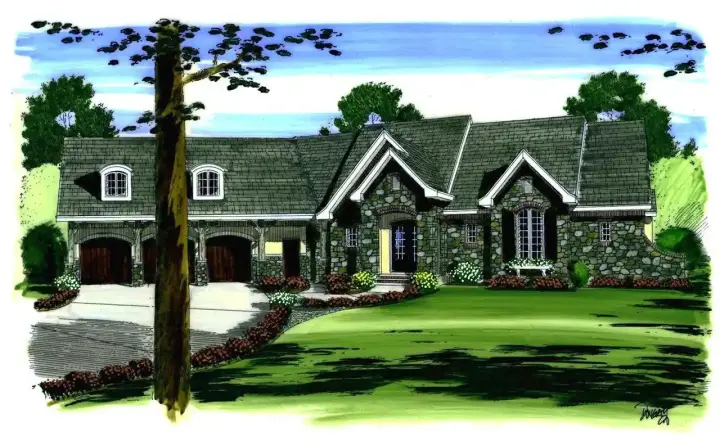 English Country house plans 52-196 - front exterior, 3,887 sq ft, 2 bed, 2 bath house plans | Monster House Plans