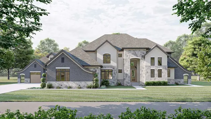 European house plans 52-206 - front exterior, 5,671 sq ft, 5 bed, 5 bath house plans | Monster House Plans