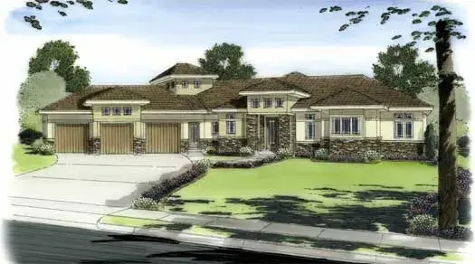 Tuscan house plans 52-209 - front exterior, 3,174 sq ft, 2 bed, 2 bath house plans | Monster House Plans