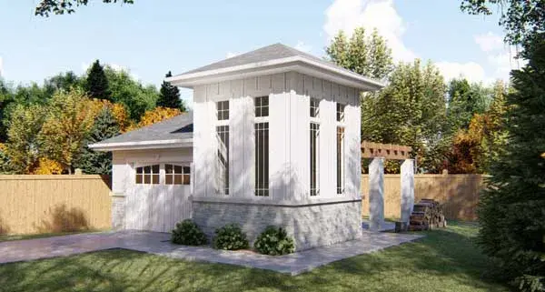 Contemporary house plans 52-248 - front exterior, 408 sq ft, 0 bed, 0 bath house plans | Monster House Plans