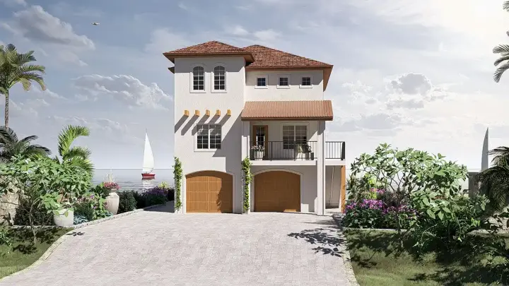 Coastal house plans 52-263 - front exterior, 1,633 sq ft, 3 bed, 2 bath house plans | Monster House Plans