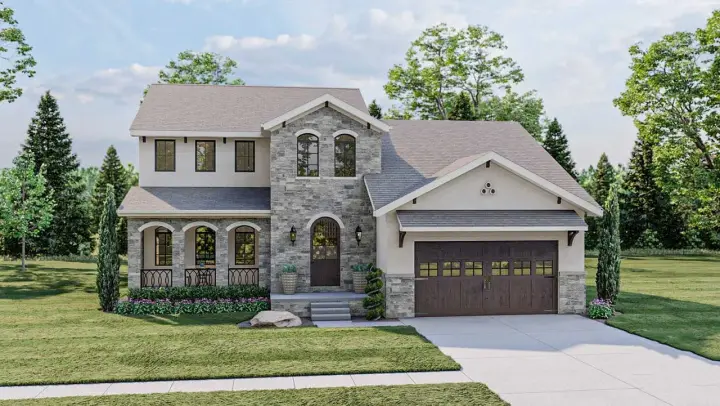 Tuscan house plans 52-290 - front exterior, 2,281 sq ft, 4 bed, 3 bath house plans | Monster House Plans
