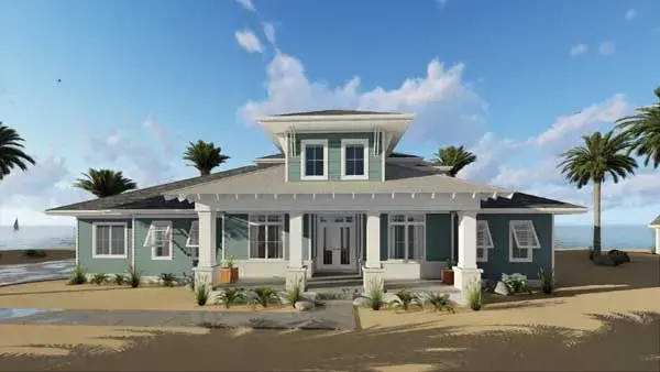 Coastal house plans 52-308 - front exterior, 2,526 sq ft, 4 bed, 2 bath house plans | Monster House Plans