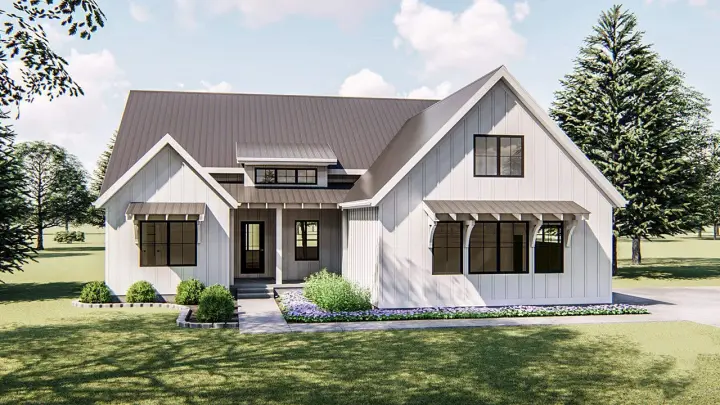 Modern Farmhouse house plans 52-313 - front exterior, 1,797 sq ft, 3 bed, 2 bath house plans | Monster House Plans