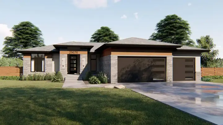 Prairie house plans 52-314 - front exterior, 1,824 sq ft, 3 bed, 2 bath house plans | Monster House Plans