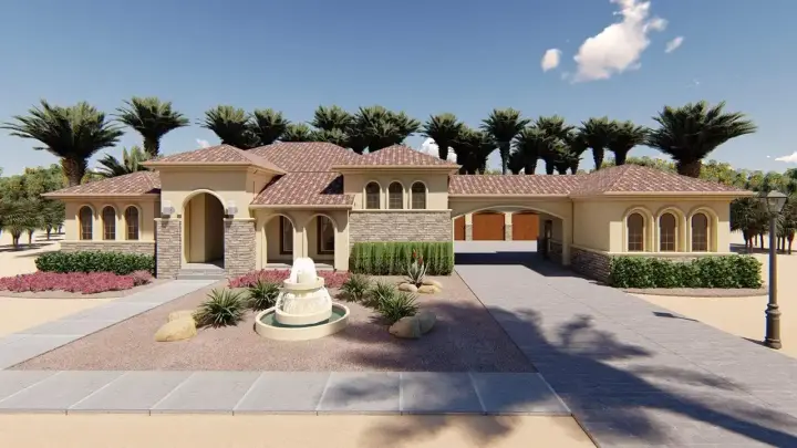Mediterranean house plans 52-316 - front exterior, 2,676 sq ft, 3 bed, 3 bath house plans | Monster House Plans