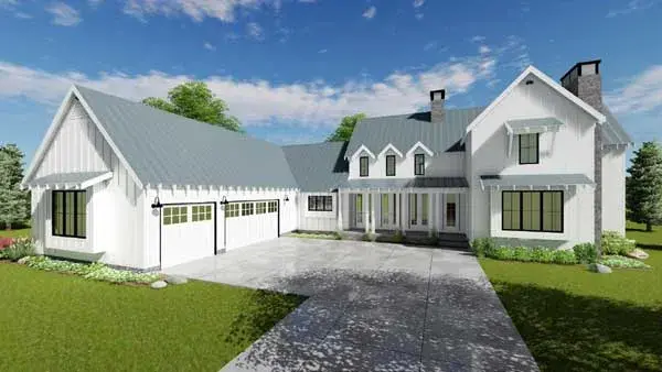 Modern Farmhouse house plans 52-319 - front exterior, 2,768 sq ft, 4 bed, 3 bath house plans | Monster House Plans
