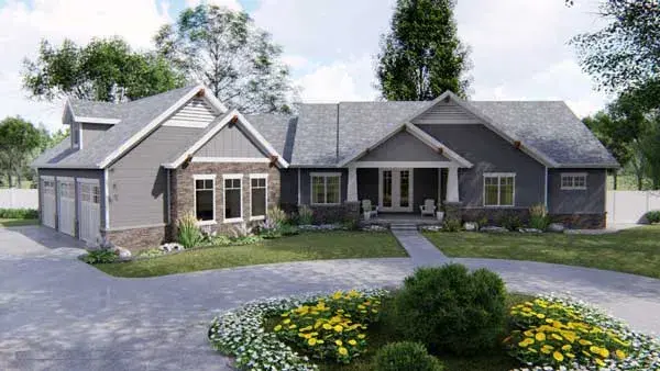 Craftsman house plans 52-336 - front exterior, 2,172 sq ft, 2 bed, 2 bath house plans | Monster House Plans