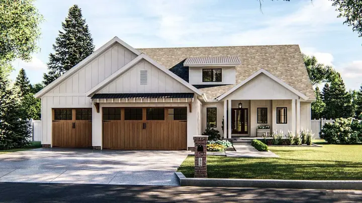 Modern Farmhouse house plans 52-344 - front exterior, 1,947 sq ft, 3 bed, 2 bath house plans | Monster House Plans