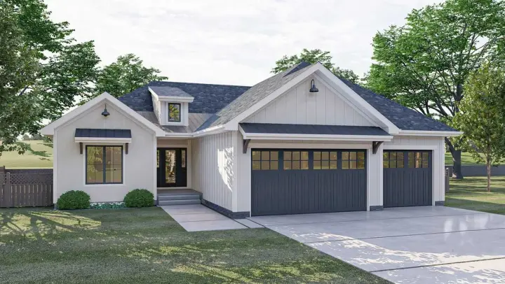 Modern Farmhouse house plans 52-356 - front exterior, 1,457 sq ft, 3 bed, 2 bath house plans | Monster House Plans