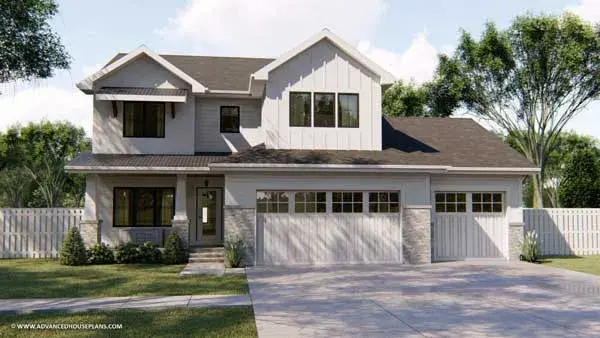 Modern Farmhouse house plans 52-357 - front exterior, 2,158 sq ft, 4 bed, 2 bath house plans | Monster House Plans
