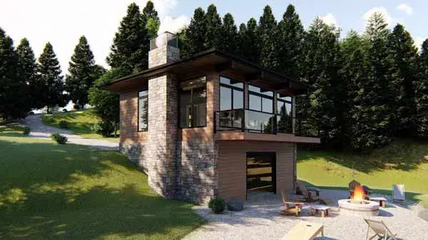 Modern house plans 52-361 - front exterior, 609 sq ft, 1 bed, 1 bath house plans | Monster House Plans