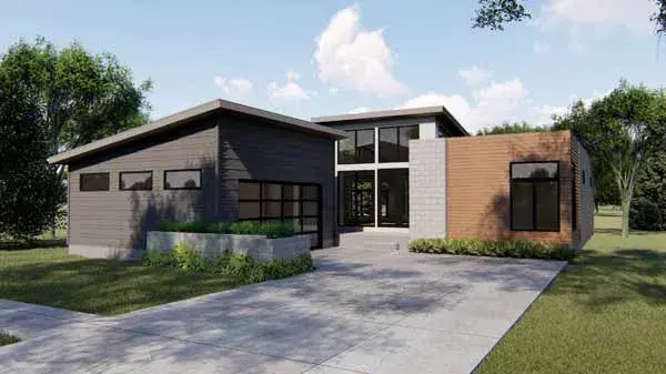 Modern house plans 52-364 - front exterior, 1,890 sq ft, 2 bed, 2 bath house plans | Monster House Plans