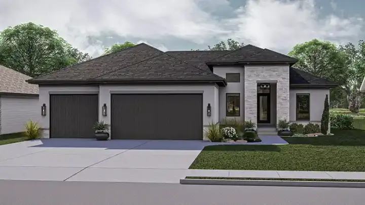 Modern house plans 52-368 - front exterior, 1,734 sq ft, 3 bed, 2 bath house plans | Monster House Plans