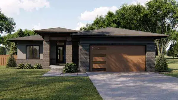 Modern house plans 52-371 - front exterior, 1,290 sq ft, 3 bed, 2 bath house plans | Monster House Plans
