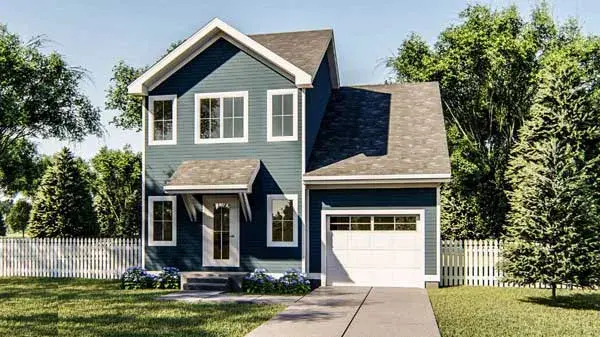 Traditional house plans 52-377 - front exterior, 932 sq ft, 2 bed, 1 bath house plans | Monster House Plans